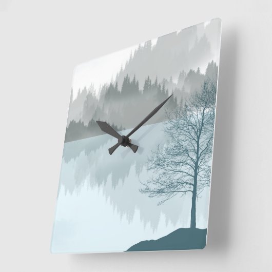 Landschapsreflectie Meer bomen Groen Vierkante Klok (Hoek)