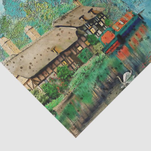 Landschapsscène-lospagina, weefselpapier tissuepapier