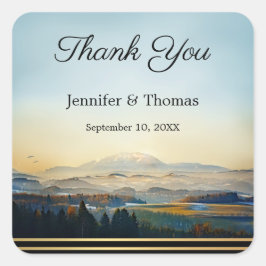 Landschapsschilderende mountain Wedding Bedankt Vierkante Sticker