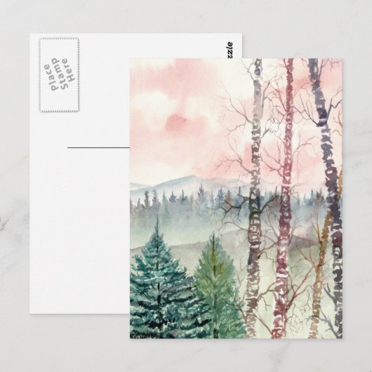 landschapsschilderij van birch briefkaart (Voorkant / Achterkant)