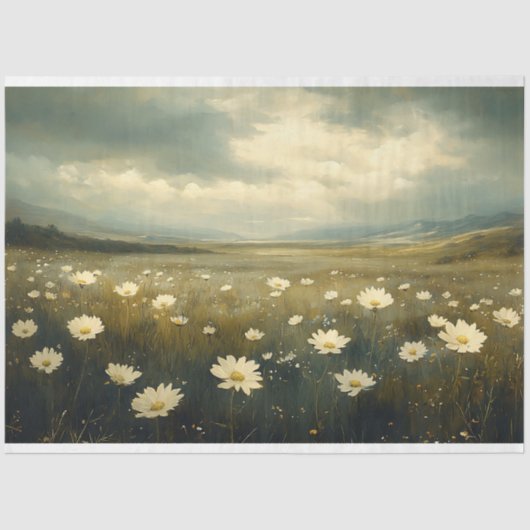  Landschapsschilderij Witte Bloemen Decoupage Tissuepapier (Voorkant)