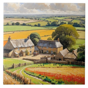 Landschapszicht Landelijk Schilderij Boerderij Lan Tegeltje