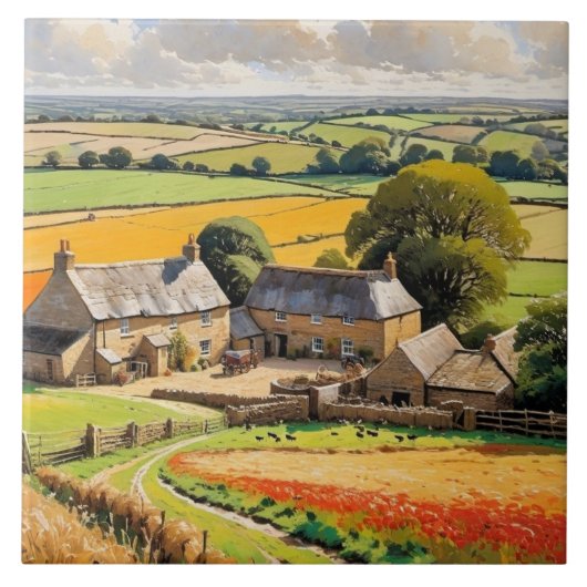 Landschapszicht Landelijk Schilderij Boerderij Lan Tegeltje (Voorkant)