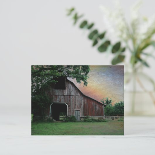 landschapszonneschijn boerderij landschap oude rod briefkaart (Staand voorkant)