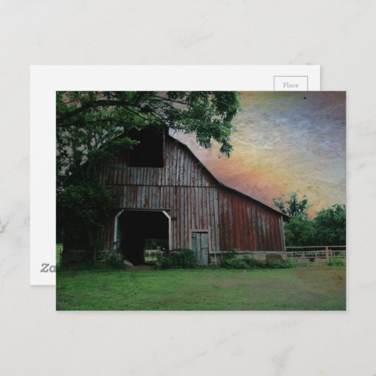 landschapszonneschijn boerderij landschap oude rod briefkaart (Voorkant / Achterkant)