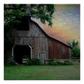 landschapszonneschijn boerderij landschap oude rod poster (Voorkant)