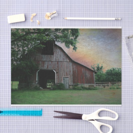 landschapszonneschijn boerderij landschap oude rod tissuepapier (Craft)