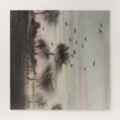 Landschapszonsondergang in de herfst van de bijten legpuzzel (Horizontaal)