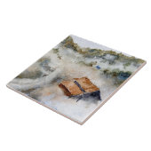 Landschuur in met mist gevuld valleyboerderij tegeltje (Zijkant)