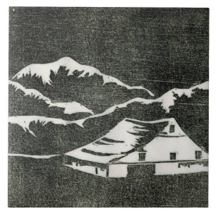 Landschuur in wit op zwarte achtergrond tegeltje