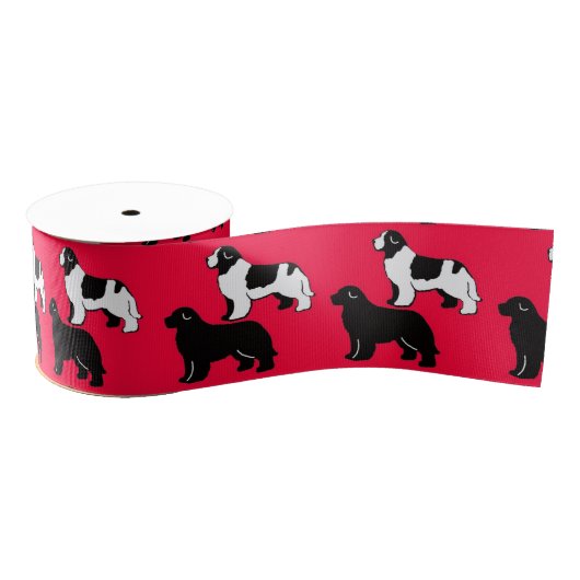 Landseer en Black Newfies Ribbon Grosgrain Lint (Spoel)