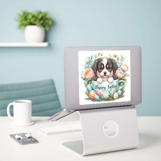 Landseer Happy Easter Vinyl Sticker (Laptop op bureau)