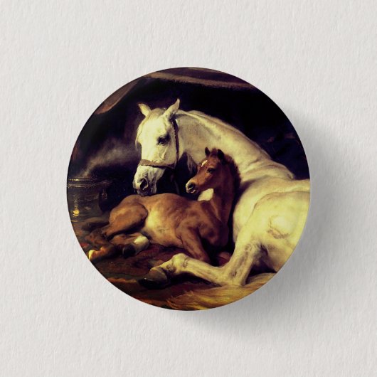 Landseer Horses Ronde Button 3,2 Cm (Voorkant)