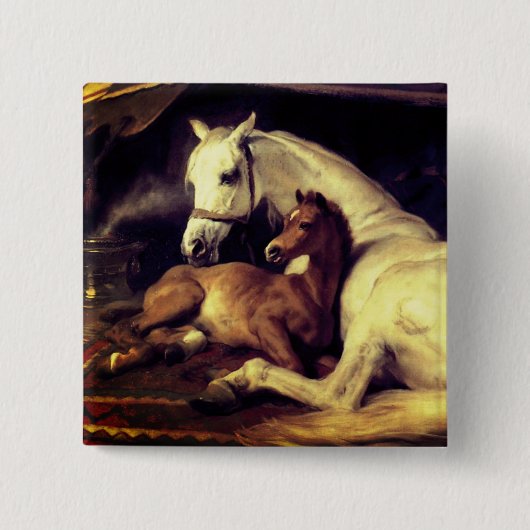 Landseer Horses Vierkante Button 5,1 Cm (Voorkant)