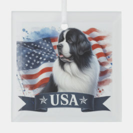 Landseer Newf Patriotic  Glas Ornament
