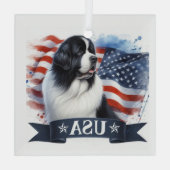 Landseer Newf Patriotic  Glas Ornament (Achterkant)