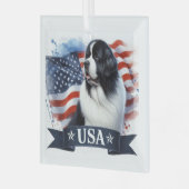 Landseer Newf Patriottisch Glas Ornament (Voorkant links)