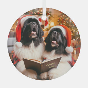 Landseer Newfoundland Dogs Zingende kerstliederen Glas Ornament