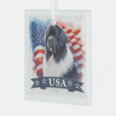 Landseer Newfoundland Patriottisch Glas Ornament (Voorkant links)