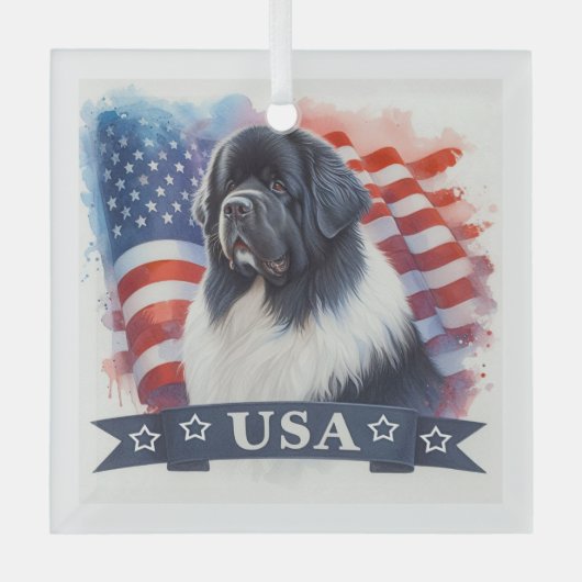 Landseer Newfoundland Patriottisch Glas Ornament (Voorkant)