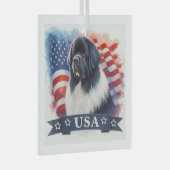 Landseer Newfoundland Patriottisch Glas Ornament (Voorkant Rechts)