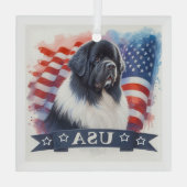Landseer Newfoundland Patriottisch Glas Ornament (Achterkant)