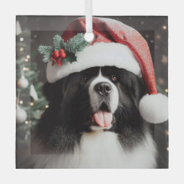 Landseer Nieuw in een Sparkly Santa Hat Glas Ornament