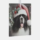 Landseer Nieuw in een Sparkly Santa Hat Glas Ornament (Voorkant Rechts)