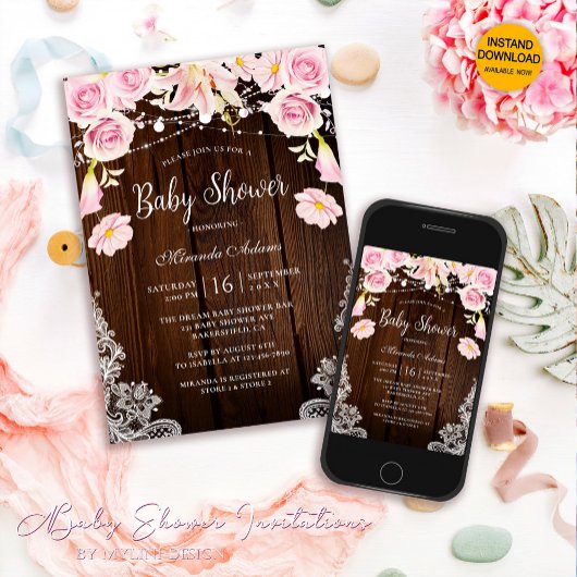 Landselijke houten kant slingerlampjes bloemetjes  kaart