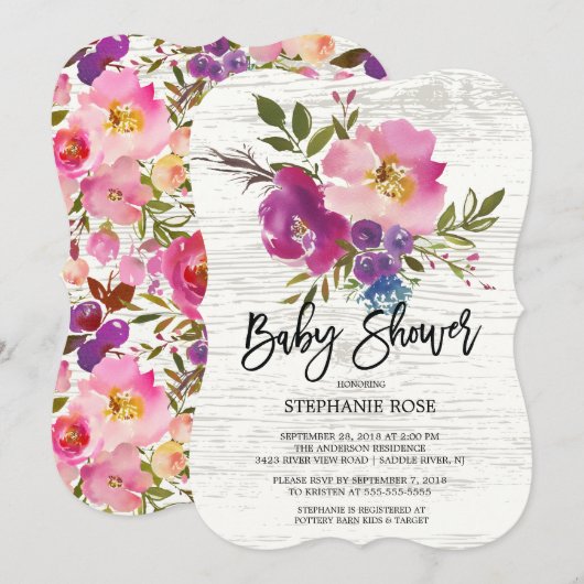 Landselijke houten lenteboeket babyshower uitnodig kaart (Voorkant / Achterkant)
