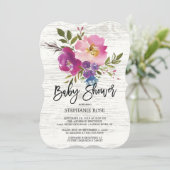 Landselijke houten lenteboeket babyshower uitnodig kaart (Staand voorkant)