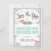 Landselijke Liefdesvogel Hartjes Mint Koraal Save The Date (Voorkant)