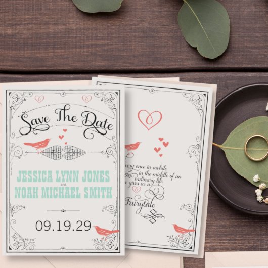 Landselijke Liefdesvogel Hartjes Mint Koraal Save The Date
