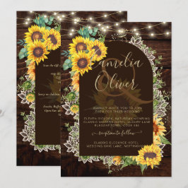 Landselijke zonnebloemen lichten kant boog bruilof kaart