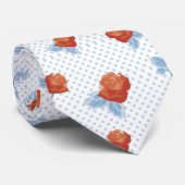 landskic, oranje rood, bleek blauw, polka dot, roz stropdas (Opgerold)