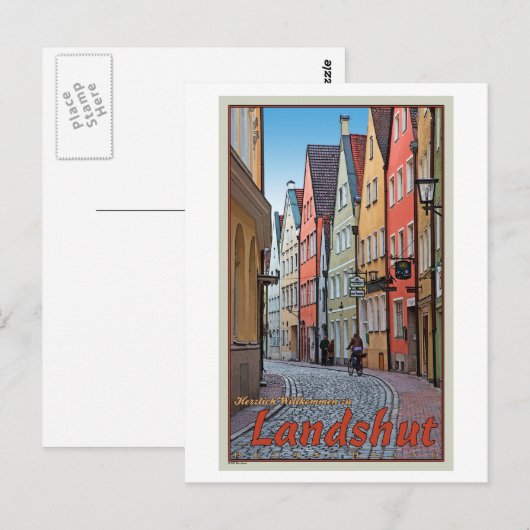 Landskuid - Biker op Cobblestone Alley Briefkaart (Voorkant / Achterkant)