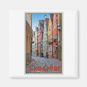 Landskuid - Biker op Cobblestone Alley Magneet (Voorkant)