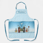 Landsneeuwpoppen in een dorp met veel sneeuwvlokke schort (Voorkant)