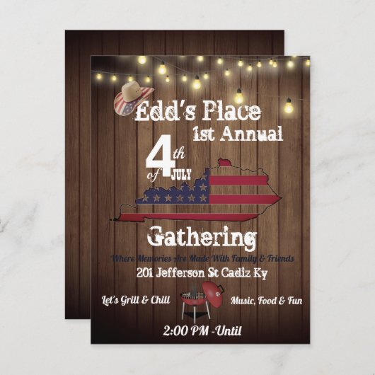 Landstijl 4e juli uitnodiging (Voorkant / Achterkant)