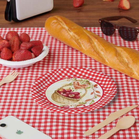 Landstijl Gingham met Apple Harvest Basket Papieren Bordje (Picknick)