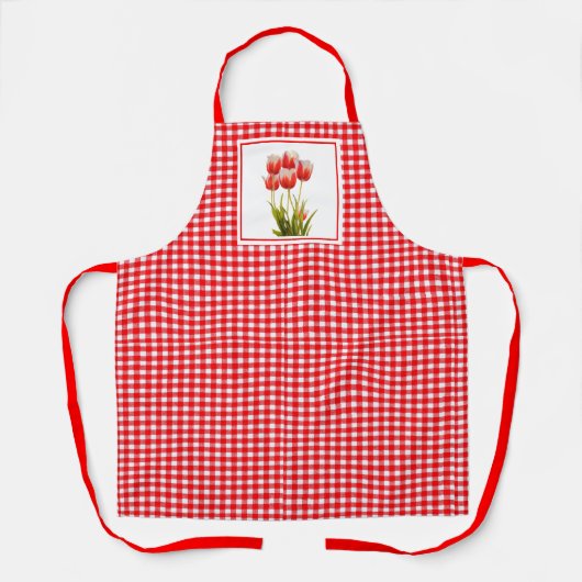 Landstijl Red Gingham met rode tulpen Schort (Voorkant)