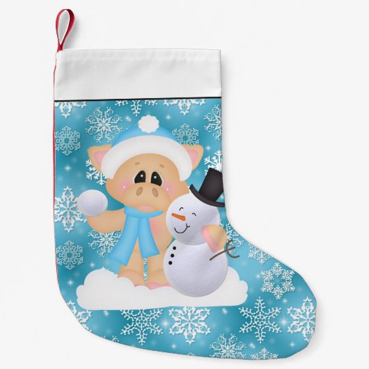 Landvarken en sneeuwpoppen voor kerstmis kleine kerstsok (Voorkant)