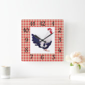 Landwandklok met rode cheques en rooster vierkante klok (Huis)