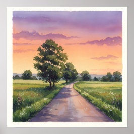 Landweg bij zonsondergang - Rustic Countryside Far Poster