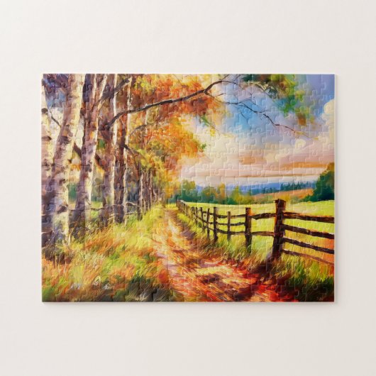 Landweg in de herfst legpuzzel (Horizontaal)
