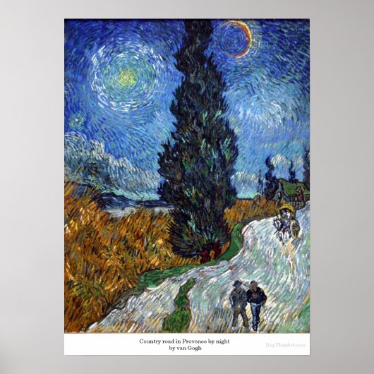 Landweg in Provence 's nachts door Van Gogh Poster (Voorkant)