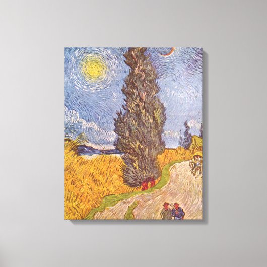 Landweg met cipres Vincent van Gogh Canvas Afdruk (Voorkant)