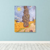 Landweg met cipres Vincent van Gogh Canvas Afdruk (Insitu (Houten vloer))