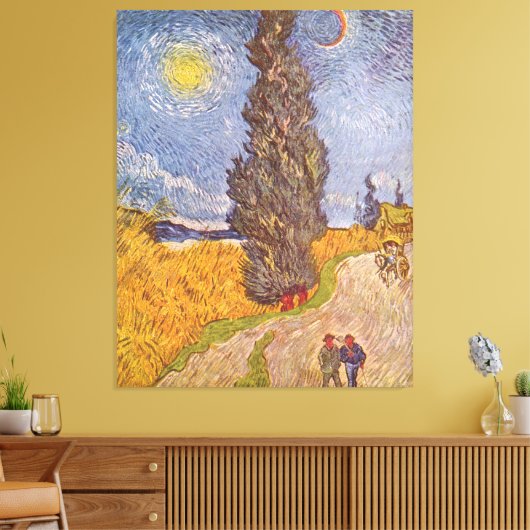 Landweg met cipres Vincent van Gogh Canvas Afdruk (Insitu (Woonkamer))