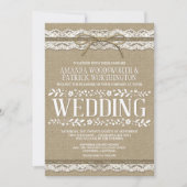 Landwijn Burlap en Lace Wedding Invitations Kaart (Voorkant)